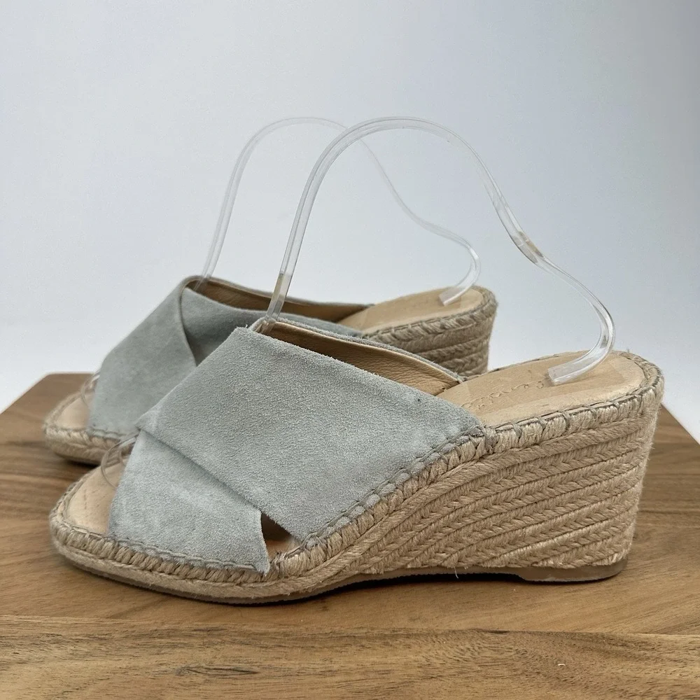 Womens Splendid Britt Teal Blue Leather Slip On Wedge Espadrille Sandals Size 10